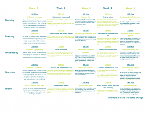 holiday club timetable 2020